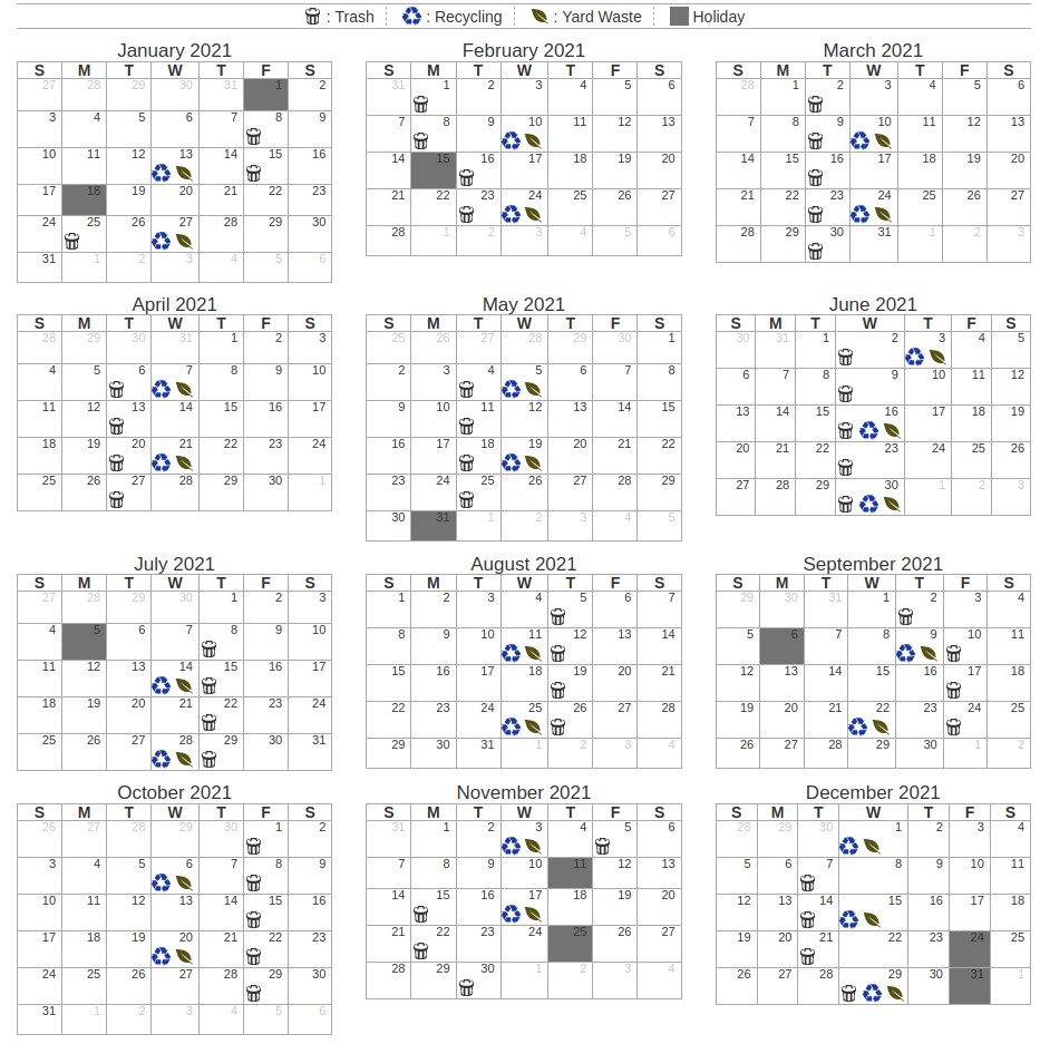 Waste Calendar | Olentangy Meadows HOA